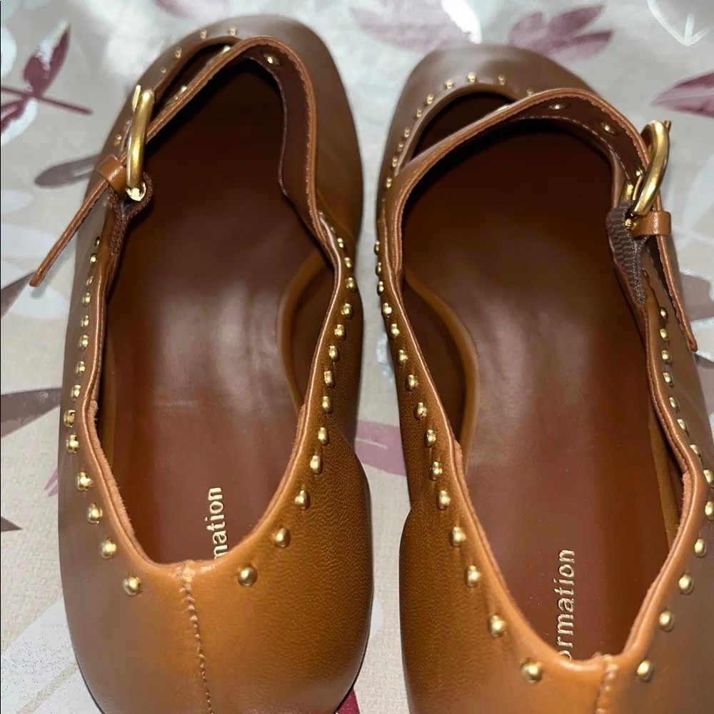 Reformation  Bethany Stud-Detailed Leather Ballet Flats RumLeather Studs New